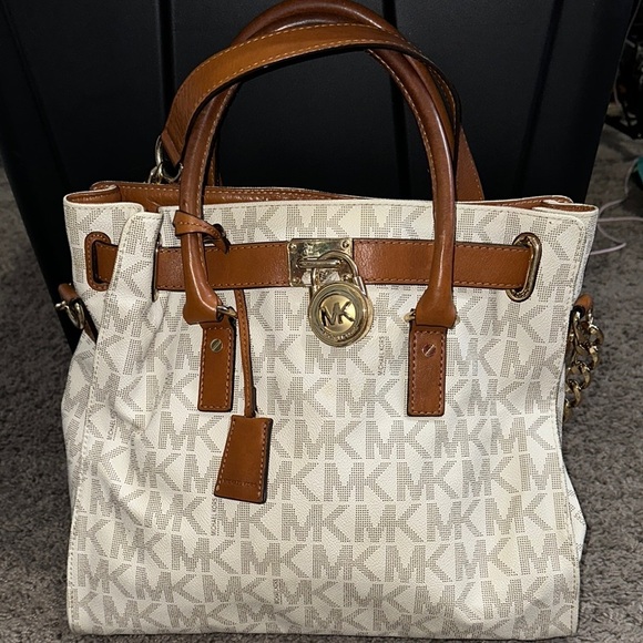 Michael Kors Handbags - Michael Kors White and Brown Signature Tote Bag